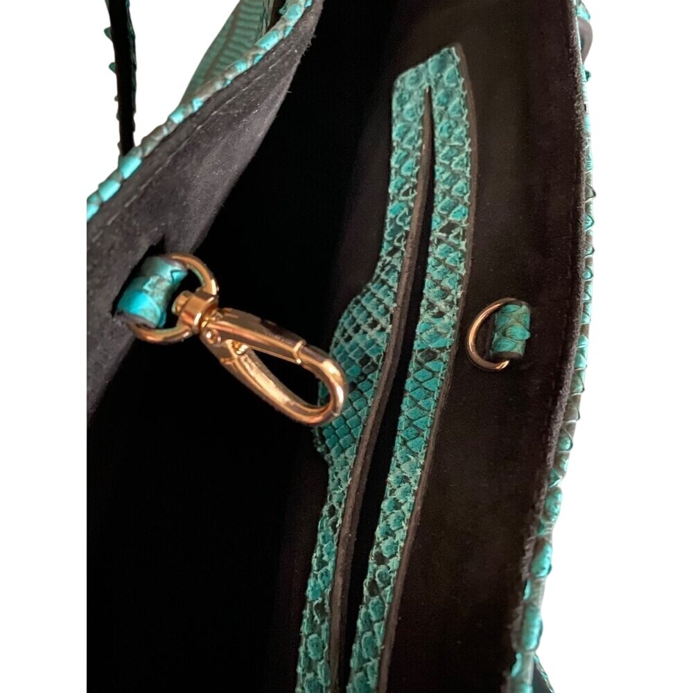 Lucchese Python Leather Tote Bag Turquoise Black Western Luxury Shoulder Bag - Picture 9 of 13